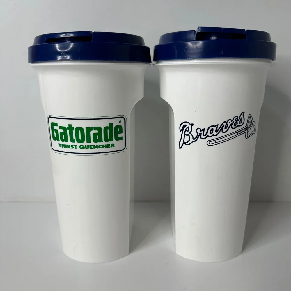 2 Vtg Atlanta Braves Gatorade Insulated Tumblers 48oz Stadium Giveaway 90s MLB